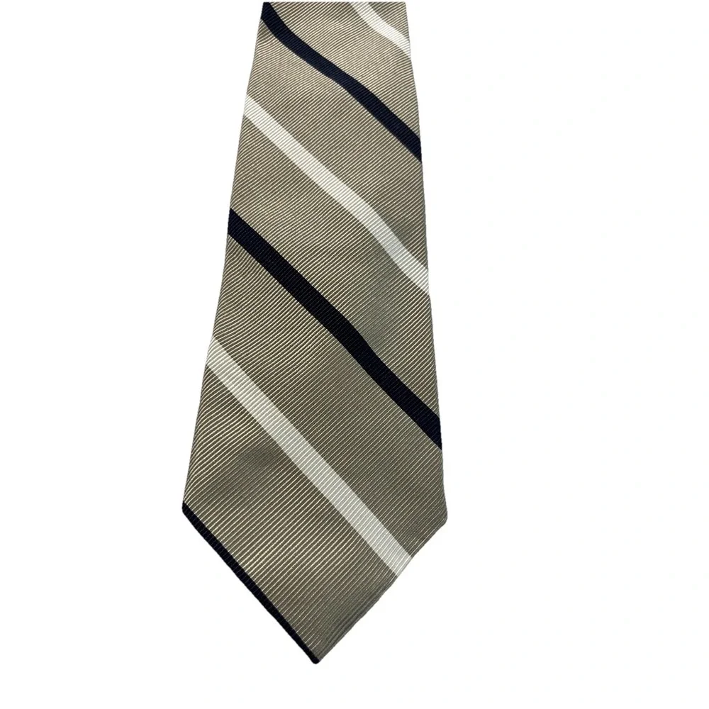 FACONNABLE Mens‎ Silk/Cotton Blend Necktie STRIPED Gold/Black/Cream EUC